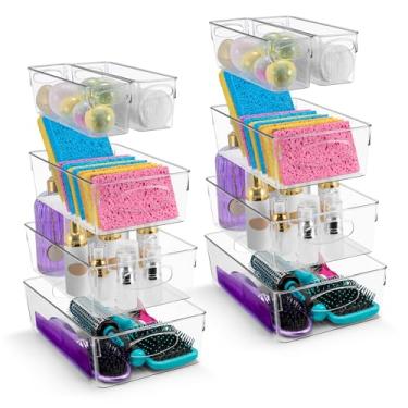 Imagem de Sorbus Caixas de armazenamento de plástico transparente para prateleiras, roupas, com alça – Caixas de armazenamento transparentes, gaveta, prateleira, armário, despensa, geladeira, freezer,