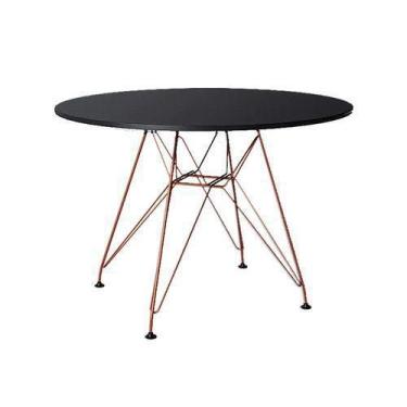 Imagem de Mesa Eiffel Redonda 110cm Tampo De Madeira Preto Com Base De Ferro Cob