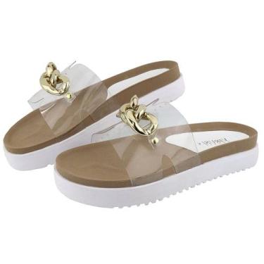 Imagem de Sandalia Rasteira Slide Papete Vinil Transparente Com Corrente Elos Fr