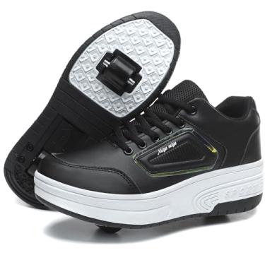 Imagem de HOVERKICKES Tênis infantil de patins com rodas para meninos e meninas e crianças, Preto-999, 8.5 Big Kid