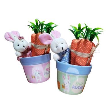 Imagem de Kit c2 Coelhinho da Páscoa com Cenoura e Vaso Coelho Pelúcia - MultiA