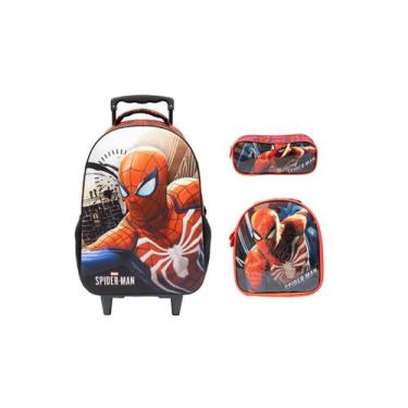 Imagem de Kit 3D Spider Man Mochila Rodas + Lancheira + Estojo Duplo - Xeryus