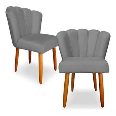 Imagem de Kit 2 Cadeiras Poltrona Sala Jantar Penteadeira Pétala Suede Cinza - L