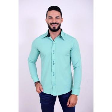 Imagem de Camisa Social Masculina Blusa Slim Camiseta Verde Lisa - LORD FINESSE,