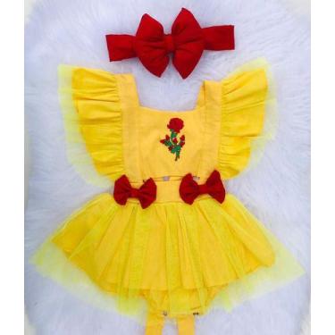 Imagem de Jardineira Romper Body Roupa De Bebe Menina Bela E A Fera - Mimos da B