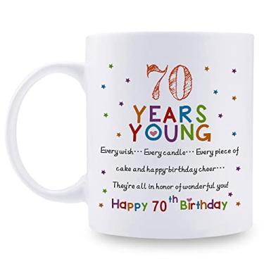 Imagem de aiyaya Presentes de aniversário de 70 anos para mulheres e homens - Caneca de aniversário de 70 anos - Presentes de aniversário de 70 anos para avó, avô, mãe, pai, amigo, irmã, irmão, tio, tio, tio,