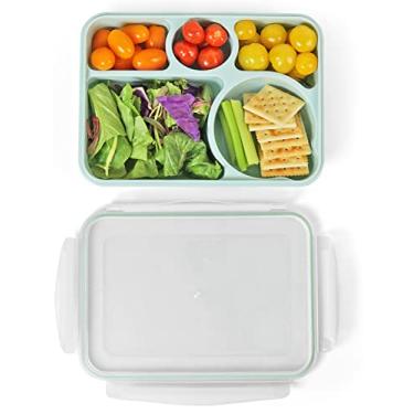 Imagem de carrotez Prato de controle de porção, bandeja de armazenamento de alimentos no micro-ondas, prato dividido com 5 compartimentos, prato de porção com tampa, preparação de refeições, seguro para micro-ondas, prateleira superior lavável na lava-louças, livre de BPA