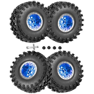 Imagem de RcarmubWow RC 2.2 Beadlock Wheels and Tires for 1/10 TRX4 Axia1 SCX10 Capra AMG 6x6 Redcat Gen8 Everest Gen7 Pro RC Crawler,Alunium 2.2 Beadlock Rims RC Wheels 2.2 Beadlock Tires,4pcs,Navy Blue