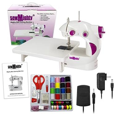 Imagem de Sew Mighty, As máquinas de costura portáteis originais – perfeitas para iniciantes, viagens, reparos rápidos e pequenos projetos – velocidade dupla, bateria e alimentação CA, controlador de pedal e mais (com kit de costura)