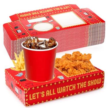 Imagem de Bekith 50 bandejas de lanche para noite de cinema, comporta pipoca doce, comida, bebida, caixas de lanche de papel descartáveis, lembrancinhas de festa noturna de cinema, suprimentos noturnos para