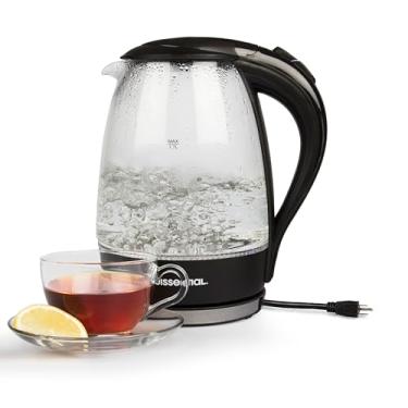 Imagem de Chaleira elétrica de aço inoxidável de 1,7 litros, aquecimento rápido com desligamento automático e proteção contra fervura seca, sem fio, indicador de luz LED, preta