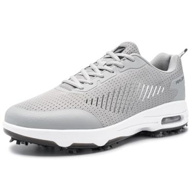 Imagem de FENLERN Tênis de golfe masculino, pontilhado, cabedal de malha respirável, amortecimento, Prateado, cinza, 44