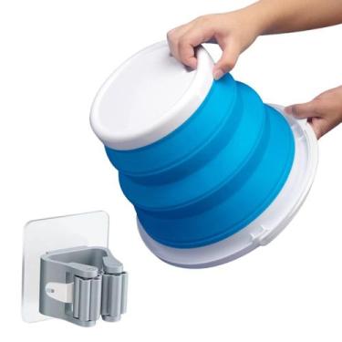 Imagem de Balde Dobrável Retrátil 10 Litros Silicone C/ Suporte Vassoura Adesivo