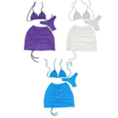 Imagem de Kit 3 Biquíni Com Saia peças Brilhante Premium - Praia - Betanqur, Bra