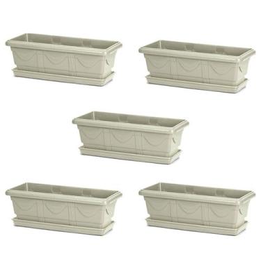 Imagem de 5 Vaso Jardineira Floreira Horta Romana Mármore 50cm + Prato - NUTRIPL