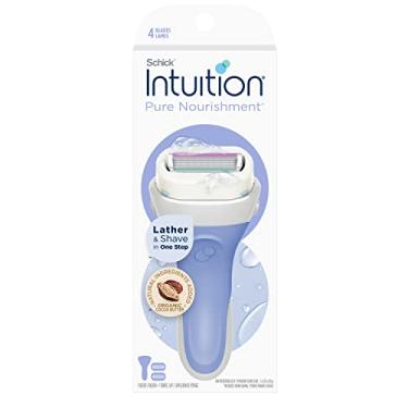 Imagem de Lâminas de barbear Schick Intuition Pure Nutrition para mulheres | 1 lâmina de barbear e 2 lâminas de barbear Intuition refil com manteiga de cacau orgânica