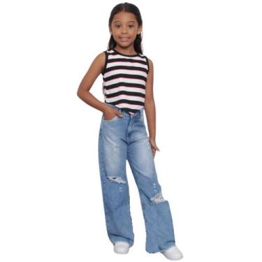 Imagem de Calça Wide Leg Jeans Juvenil Infantil Criança Pantalona - Maxdenim