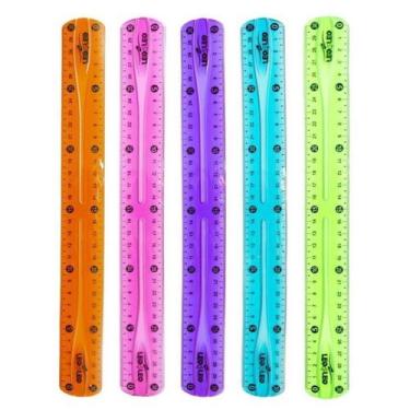 Imagem de Kit 2 Régua Escolar 30cm colorida Flexivel Não Quebra - leo e leo