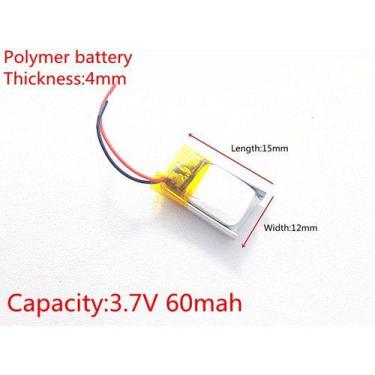 Imagem de Bateria 401215 3,7v 60mah  4mm X 12mm X 15mm 2 Fios - KMIG