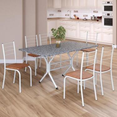 Imagem de Conjunto Sala de Jantar Mesa Retangular 140x75cm Tampo Granito Ocre 6 