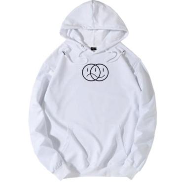 Imagem de Blusa Moletom Triste Feliz Happy Sad Tumblr Canguru Emoji, Branco, m