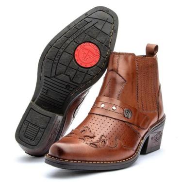 Imagem de Bota Masculina Texana Country Cano Curto Couro Legitimo Rock Botina - 