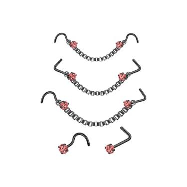 Imagem de AccGin Corrente de piercing de nariz no nariz de aço inoxidável para piercing de nariz com zircônia cúbica osso em forma de L para mulheres e homens, joias de narina com corrente de ponte, Aço