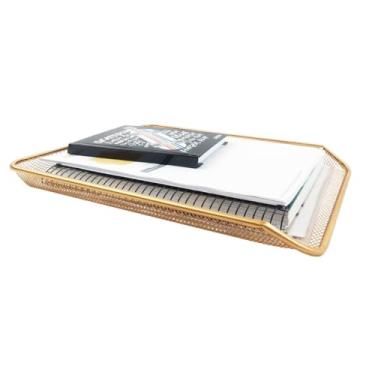 Imagem de BANDEJA ORGANIZADORA CAIXA ARQUIVO MULTIUSO PORTA PAPEL DOCUMENTOS DE MESA DE ESCRITÓRIO DOURADO - Markys Store