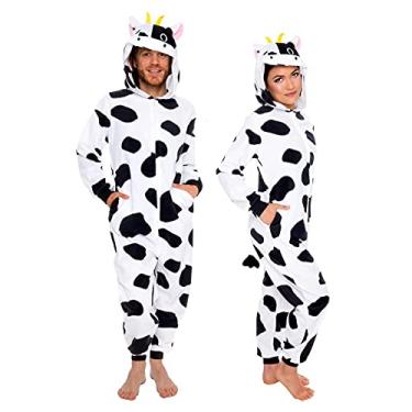 Imagem de Pijama de animal de ajuste justo Silver Lilly – Fantasia adulta de vaca cosplay (preto/branco, pequeno)