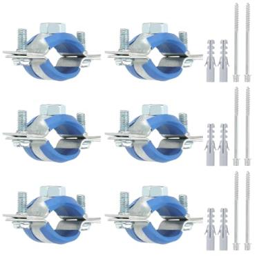 Imagem de PATIKIL Gancho de tubo de anel dividido de 20 a 24 mm, 6 peças de suporte de tubo ajustável para serviço pesado braçadeira de ferro galvanizado para montagem no teto com parafusos e tubo de expansão,