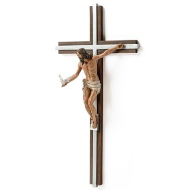 Imagem de Cruz de parede com crucifixo católico presente do espírito BC, espírito santo Jesus Cristo, decoração inspiradora para casa, presente devoto, 14,3 A, acabamento realista, escultura renascentista