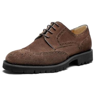 Imagem de Jepsen Gord Sapato social masculino Wingtip couro bovino genuíno Oxfords com sapatos Brogue Derby para casamentos, negócios, ocasiões comemorativas, Camurça marrom, 43