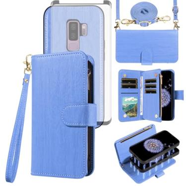 Imagem de Asuwish Capa de celular para Samsung Galaxy S9 Plus com zíper carteira magnética destacável com protetor de tela de vidro temperado alça transversal suporte para cartão S9+ 9S 9+ S 9 9plus S9plus