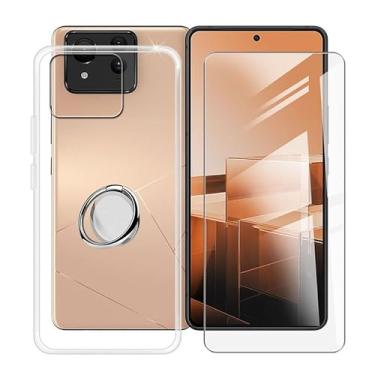 Imagem de HGJTFANY Capa de telefone para Asus Zenfone 11 Ultra (6,7 polegadas) com 1 pacote de protetor de tela, suporte de anel magnético para telefone de 360°, capa ultrafina transparente de silicone macio à