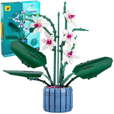 Imagem de THEBRIXKING Kit de construção de plantas artificiais de orquídeas – Modelo de flor botânica DIY com vaso, decoração criativa para adultos, conjunto de artesanato de hobby relaxante, para aniversários,
