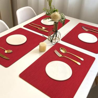 Imagem de 4 Jogo Americano Juta Vermelho- Impermeável Limpa Facil Pvc