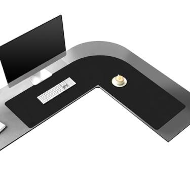 Imagem de Vyaaa Tapete de mesa em forma de L, tapete de mesa de couro PU para computador, jogos, escrita, casa e escritório, 100 x 100 x 33 cm, preto