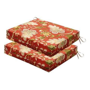 Imagem de HOMELYSIAN Conjunto de 2 almofadas de cadeira de jardim resistentes à água, 45 x 40 x 7 cm, almofadas de alta sustentação para móveis de pátio com laços antiderrapantes (florais)