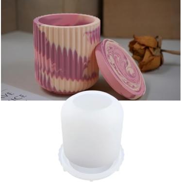Imagem de Molde de silicone em forma de copo com tampa, molde de resina de tigela de armazenamento feito à mão, vaso de flores de concreto, anéis de cimento fundido de gesso faça você mesmo, molde de caixa de