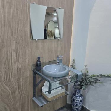 Imagem de Gabinete De Vidro Lavabo Banheiro Curva Dupla 40x40cm  50x40 cm  60x40