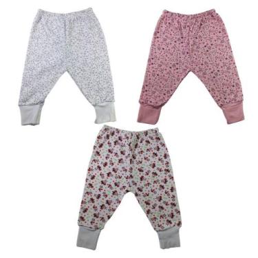 Imagem de Kit 3 Mijão Calça Bebe Vira Pé Suedine Calça Estampada Para Menina RN 