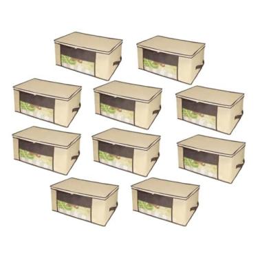 Imagem de Organizador Multiuso de Tecido TNT Marfim Dobrável para Closet, Guarda-Roupas e Armário Armazene Roupas, Edredom, Cobertor, Toalhas e Cama Mesa e Banho com Proteção e Praticidade (KIT COM 10)