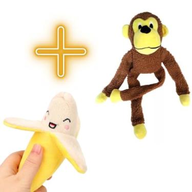 Imagem de KIT BANANA + MACACO DE PELÚCIA Brinquedo Pet para Cachorro e Gato com Apito