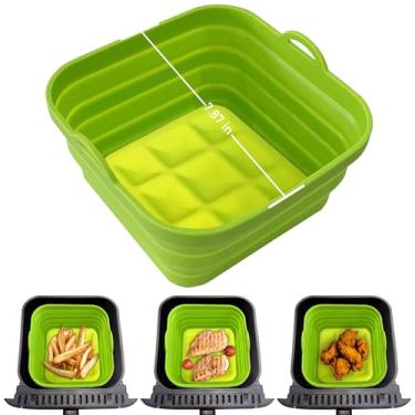 Imagem de Air Fryer Liners Cesta de silicone panelas de fritadeira de ar reutilizáveis para fritadeira a ar de 5-9 QT dobrável fácil de limpar acessórios de forno verde 19 cm