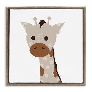 Imagem de Stupell Industries Design de arte de parede em tela emoldurada girafa marrom flutuante de tom neutro por Daniela Santiago, 45,7 x 45,7 cm