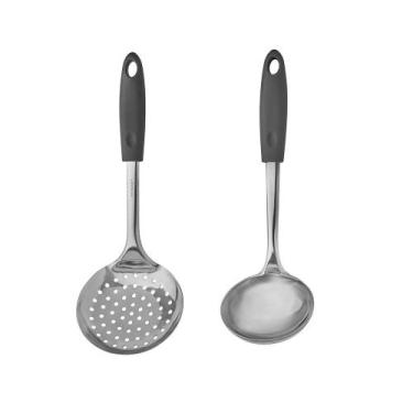 Imagem de Jogo de Talheres em Inox Concha e Escumadeira com Cabo Cinza  Elegânci