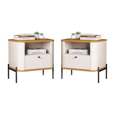 Imagem de Conjunto Mesa De Cabeceira Malta Off White Nature Preto