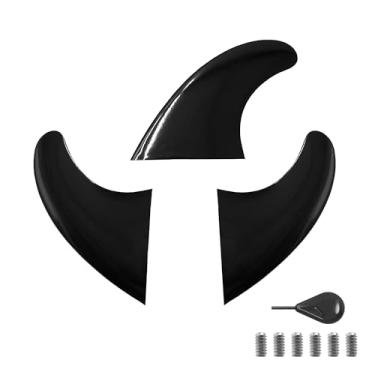 Imagem de Conjunto de quilhas de prancha de surfe com aba dupla – 3 aletas médias de fibra de vidro + chave e parafusos para longboard e shortboard preto