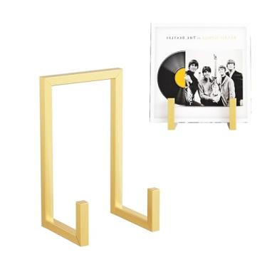 Imagem de YFEEN Suporte de armazenamento de discos, moldura de exibição de CD de vinil LP dourado, armazenamento de álbum de metal para discos de vinil, pacote com 2
