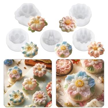 Imagem de Cestony 5 moldes de silicone em flores de cerejeira, flores de lótus e outras formas florais para bolos da lua, doces, fondant, sobremesas de chocolate, velas e sabonetes (A)